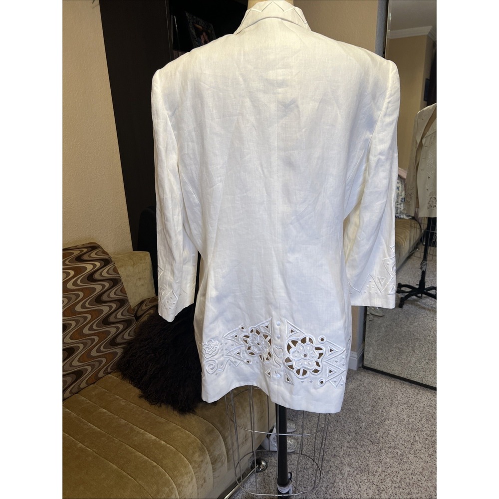 Escada Ivory Women Blazer 100% Linen Floral Embroidered Sz 42 EUR 12 US 3/4 Slv - Picture 6 of 12